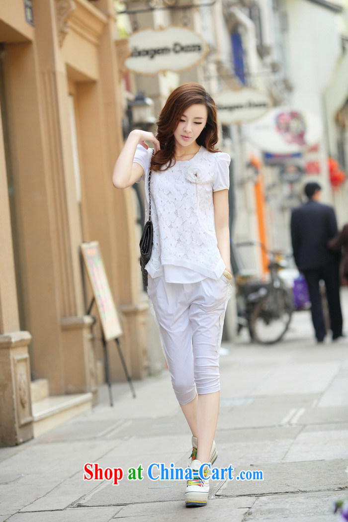 Blue Fox summer new Korean American, casual stylish lace snow woven stitching with the Code 7 pants short-sleeved Kit pink L pictures, price, brand platters! Elections are good character, the national distribution, so why buy now enjoy more preferential! Health