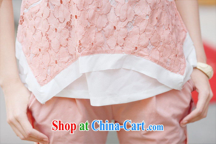 Blue Fox summer new Korean American, casual stylish lace snow woven stitching with the Code 7 pants short-sleeved Kit pink L pictures, price, brand platters! Elections are good character, the national distribution, so why buy now enjoy more preferential! Health