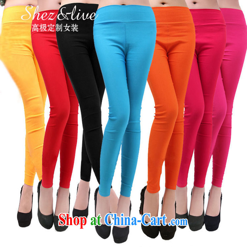 Shez winter 2014 new female Korean beauty lounge high waist stretch leisure castor lead the pants candy blue jeans pants solid OL is blue trousers are code