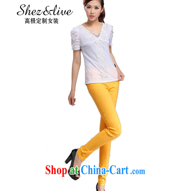 Shez winter 2014 new female Korean beauty lounge high waist stretch leisure castor lead the pants candy blue jeans pants solid OL is blue trousers are code, Shez & live, online shopping