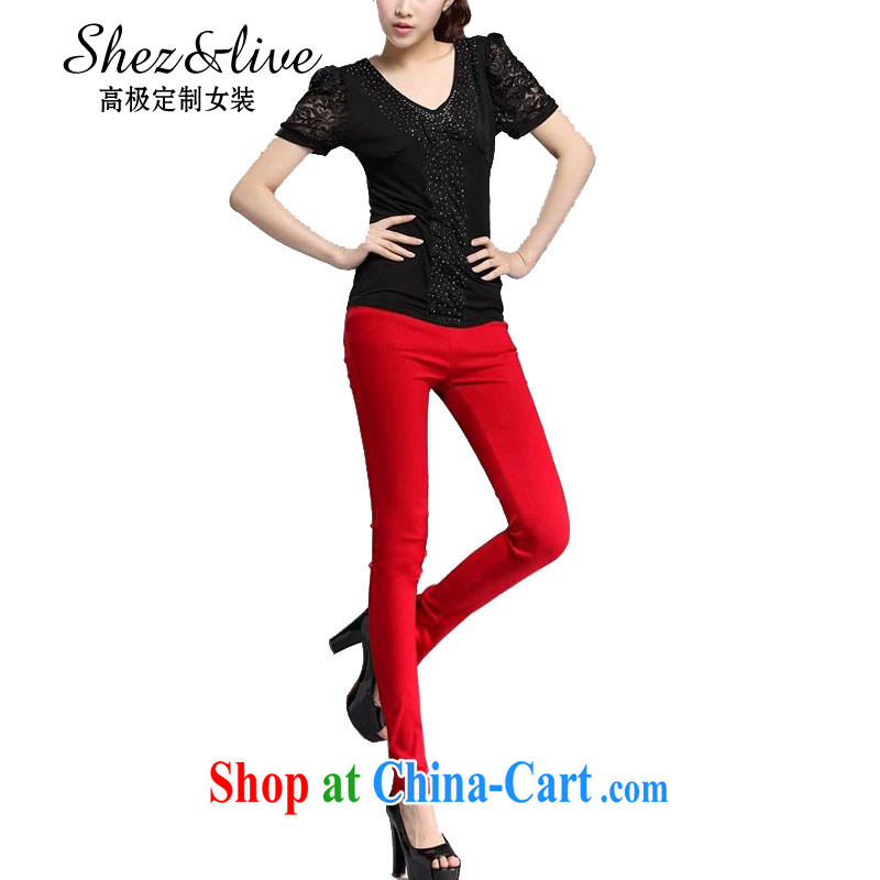 Shez winter 2014 new female Korean beauty lounge high waist stretch leisure castor lead the pants candy blue jeans pants solid OL is blue trousers are code, Shez & live, online shopping