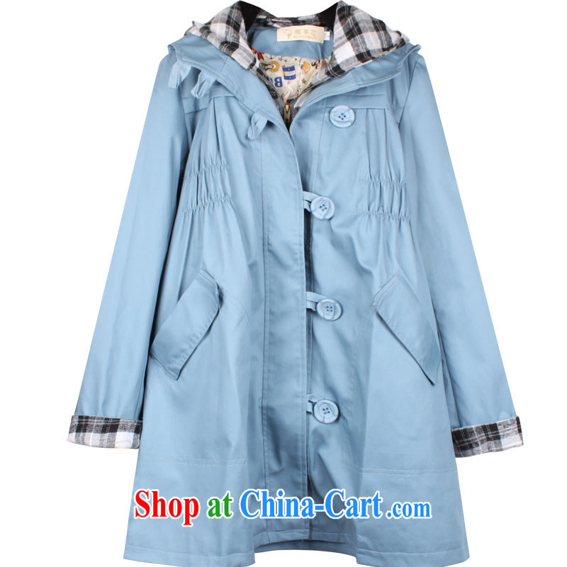 The line takes the Code women's clothing spring new Korean video thin thick mm removable grid cap, long, loose wind jacket QC - 1 blue XL, sea routes, and, on-line shopping