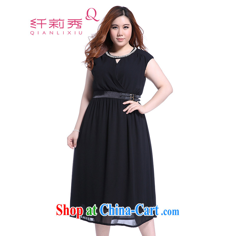 Slim Li Su-New XL female thick mm staples aura beads round-collar sleeveless ice woven dresses Q 5569 black XXXL