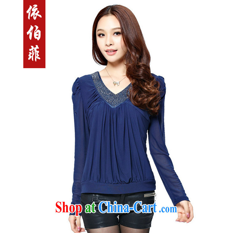 According to the Philippines fall 2014 with new thick MM and indeed XL video thin wood drill V for solid long-sleeved T-shirt T-shirt woman Y 032 blue XXL according to perfect (Yibofei), online shopping