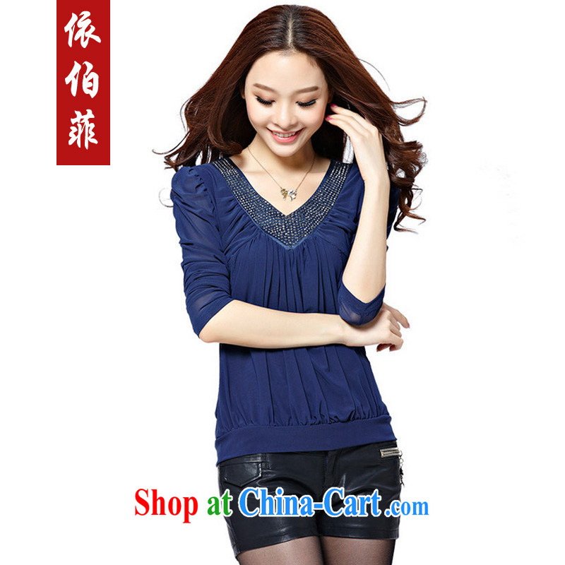 According to the Philippines fall 2014 with new thick MM and indeed XL video thin wood drill V for solid long-sleeved T-shirt T-shirt woman Y 032 blue XXL according to perfect (Yibofei), online shopping