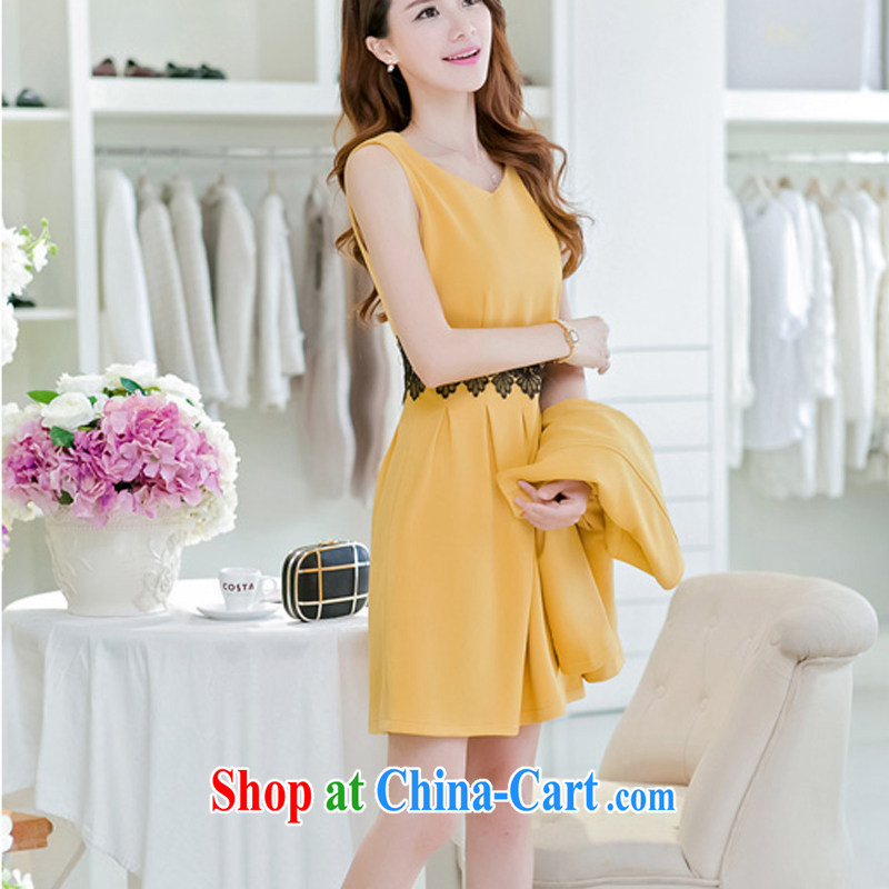 Day line and 2015 spring new stylish larger female OL elegance lace stitching jacket dress professional dress dress two-piece yellow XXL, line and (airtwo), and, on-line shopping