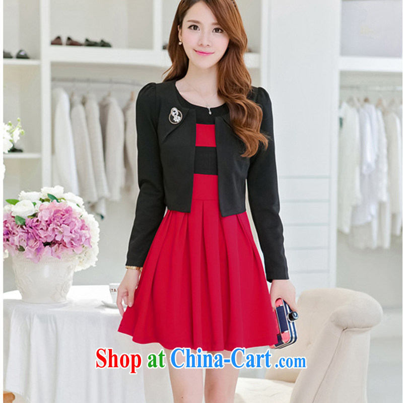 Day line and fall 2014 new stylish larger female decoration, graphics thin elegant small fragrant wind jacket dress two-piece with chest flower red XXL, day and line (airtwo), and, on-line shopping