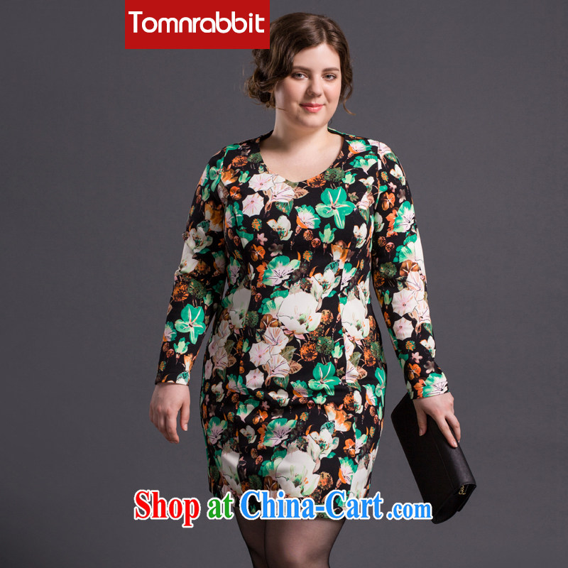 Tomnrabbit larger female dresses new spring 2015 in Europe and America, original design thick mm beauty graphics thin package and the long skirt picture color XL