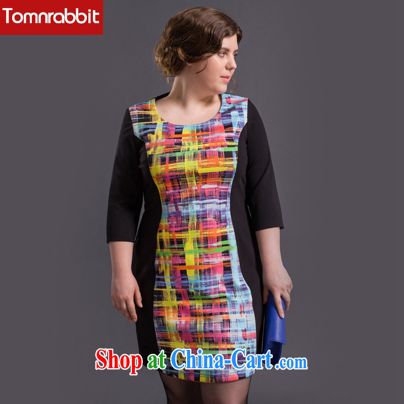 Tomnrabbit larger female dresses new spring 2015 in Europe and America, focusing on cultivating mm video thin knocked color stitching further skirt black XL, Tomnrabbit, shopping on the Internet