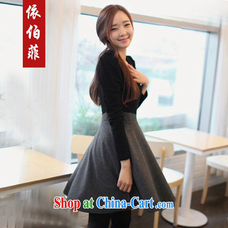 According to Donald Rumsfeld, Autumn 2014 the new Korean version thick MM larger female fashion hit color tile graphics thin long-sleeved solid dresses female Y 041 black and gray XXXXL, perfect (Yibofei), online shopping
