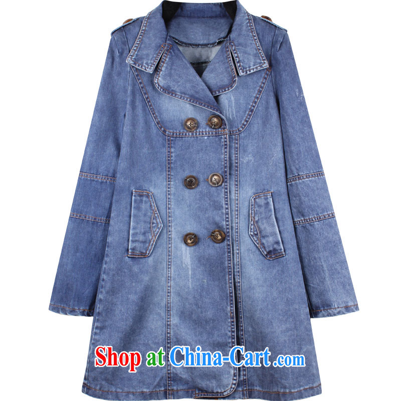 The line spend a lot code female spring new Korean video thin thick mm double-wash denim, long, loose coat thick windshield QH - E cowboy blue 4 XL, sea routes, and, on-line shopping