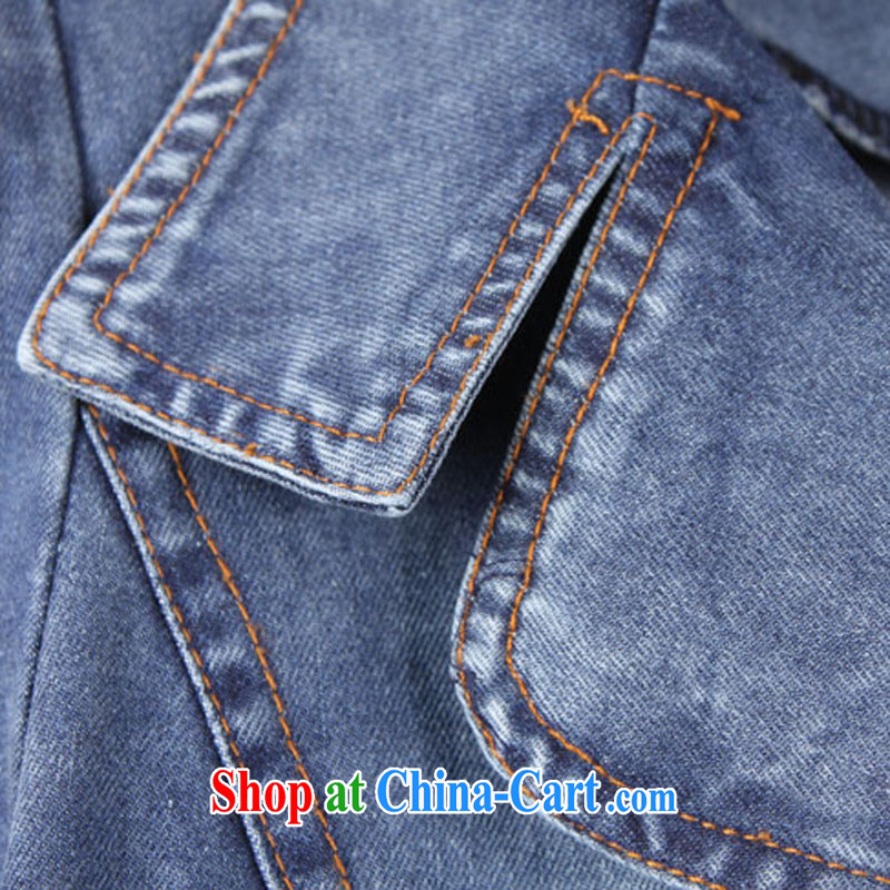 The line spend a lot code female spring new Korean video thin thick mm double-wash denim, long, loose coat thick windshield QH - E cowboy blue 4 XL, sea routes, and, on-line shopping