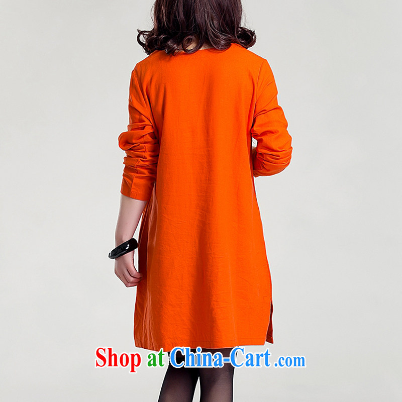 Singapore man standing 2015 new Korean version the code loose embroidered large flower basket the round-neck collar long-sleeved dress #6966 orange red XL 140 - 160 jack, diffuse and diverse, and shopping on the Internet