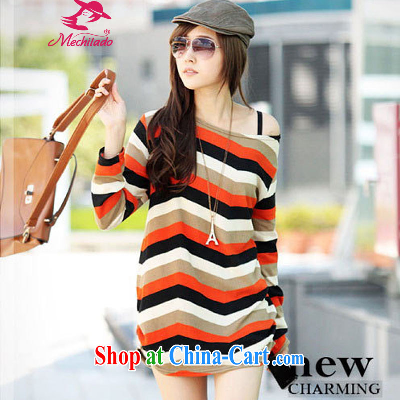 MEI QI-down Flower Spring 2015 new female Korean version with pregnant women with Korean version the Code T shirt pregnant women color wavy stripes in loose long shirt solid shirt orange loose the Code, Mechilado, shopping on the Internet