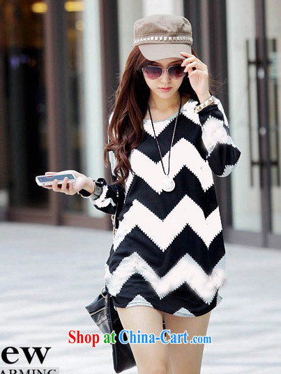 MEI QI-down flower 2015 new female Korean spring loaded 100 ground sweet loose the Code T shirt wavy stripes, long, knitted shirts 86,009 black-and-white striped loose the code pictures, price, brand platters! Elections are good character, the national distribution, so why buy now enjoy more preferential! Health