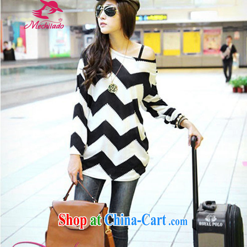 MEI QI-down flower 2015 new female Korean spring loaded 100 ground sweet loose the Code T shirt wavy stripes, long, knitted shirts 86,009 black-and-white striped loose the Code, Mechilado, shopping on the Internet