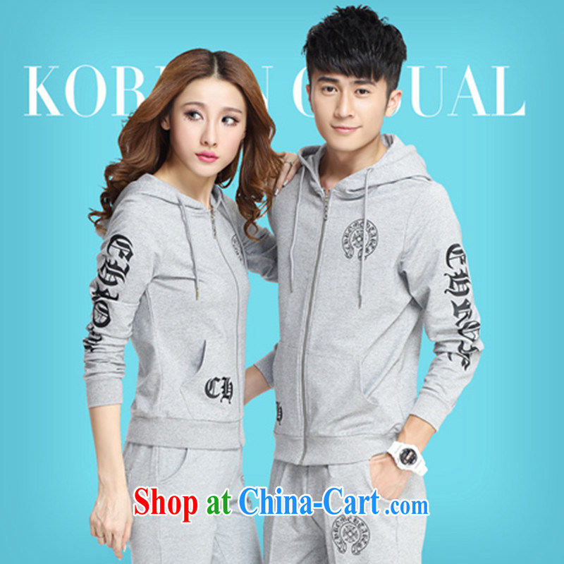 Blue Fox Spring and Autumn and new men's casual clothes women temperament beauty letter stamp Korean uniforms, clothing and couples two part kit, Kit gray 3 XL men