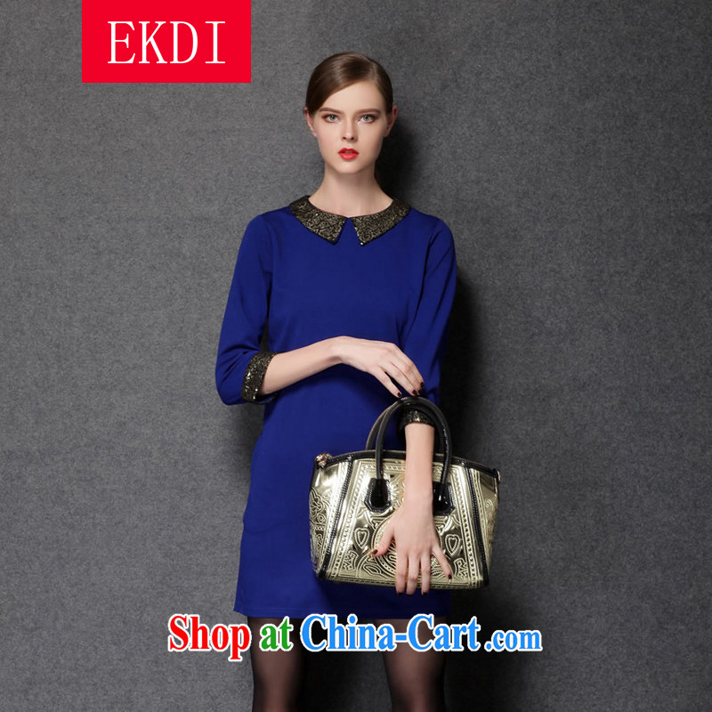 EKDI King code female thick MM 2014 spring in Europe and America, the female 7 cuff Pearl, dolls for cultivating dresses ZZ 1231 blue XL _118 - 130 jack to wear_