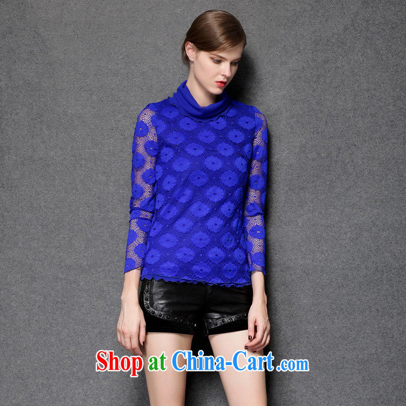 EKDI King, female fat MM 2015 spring in Europe and the Code women lace stitching T-shirt solid shirt ZZ 1537 blue XL (121 - 133 jack to wear) Clothing, express (ekdi), online shopping