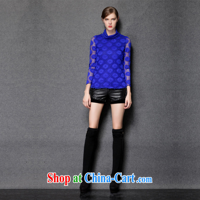 EKDI King, female fat MM 2015 spring in Europe and the Code women lace stitching T-shirt solid shirt ZZ 1537 blue XL (121 - 133 jack to wear) Clothing, express (ekdi), online shopping