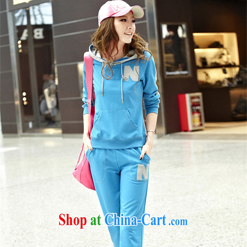 Blue Fox new Korean version cap knocked color stamp letters College, leisure and stylish long-sleeved pants Sport Kits light blue XXL, blue Fox (Lancaihu), online shopping