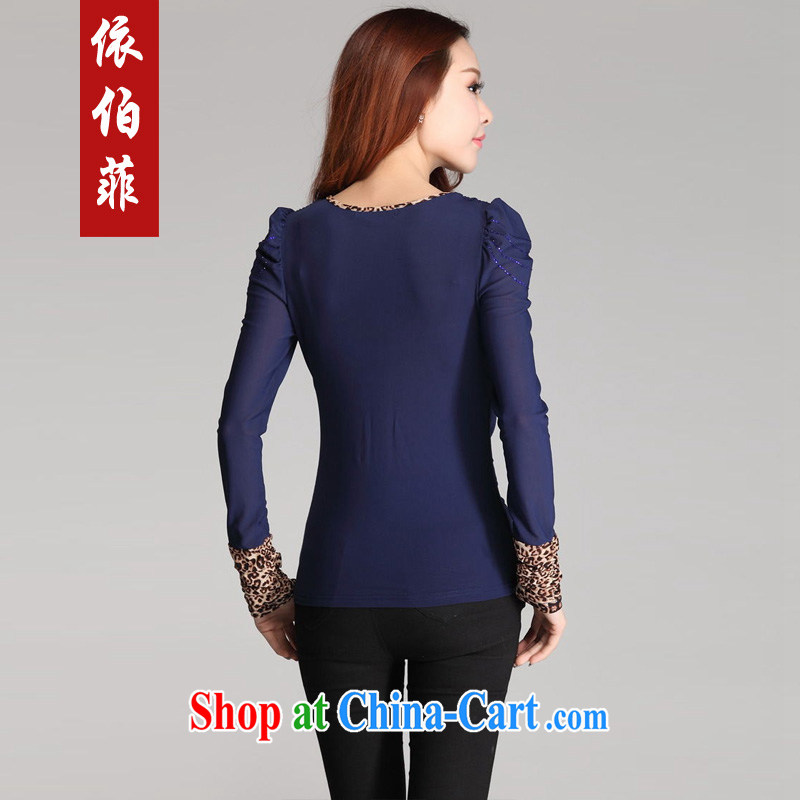 According to Queen Elizabeth , 2014 autumn and winter, the thick MM and indeed increase, leave two Leopard stitching long-sleeved Web yarn solid shirt female Y 051 Po blue XXXL, according to perfect (Yibofei), online shopping