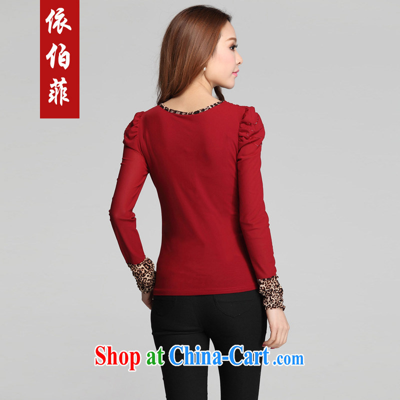 According to Queen Elizabeth , 2014 autumn and winter, the thick MM and indeed increase, leave two Leopard stitching long-sleeved Web yarn solid shirt female Y 051 Po blue XXXL, according to perfect (Yibofei), online shopping