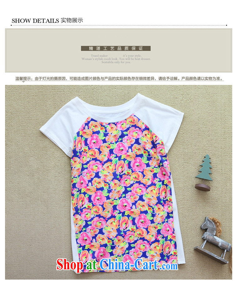 mm thick summer 2014 larger female Korean version of the new, thick sister graphics thin floral stitching round-collar T shirt short-sleeved female white spell fancy XXXXL pictures, price, brand platters! Elections are good character, the national distribution, so why buy now enjoy more preferential! Health