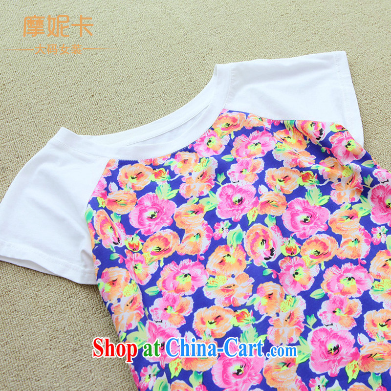 mm thick summer 2014 the code female Korean version of the new, thick sister graphics thin floral stitching round-collar T shirt short-sleeved female white spell fancy XXXXL, Moses Veronica, shopping on the Internet