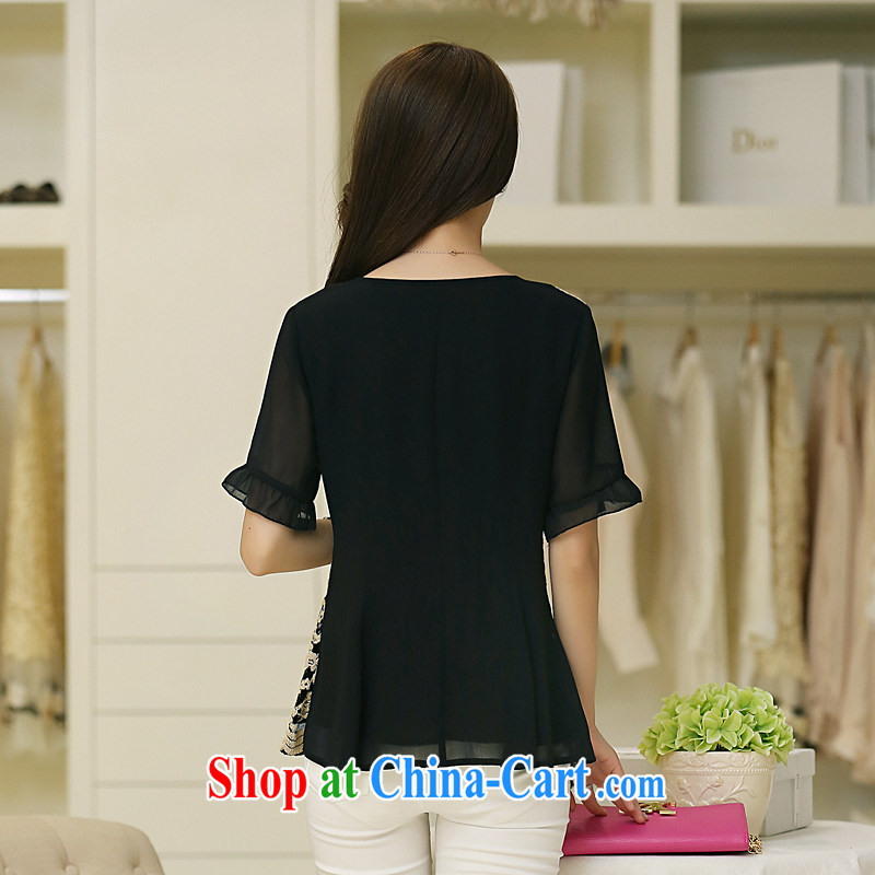 Staff of the fertilizer XL women mm thick summer Korean version thick sister stylish short-sleeve beauty graphics thin lace T-shirt T-shirt S 1664 black 5 200 XL about Jack, and Director (Smeilovly), shopping on the Internet