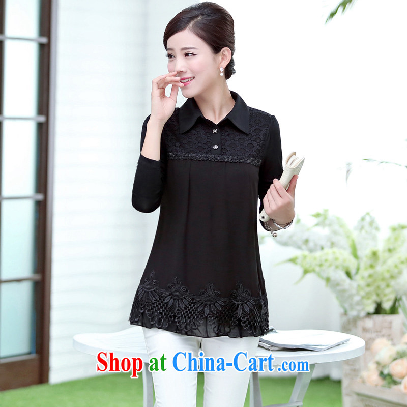 Pi-optimize her new middle-aged mother with Korean version of the greater code ladies' T-shirt, long, lapel lace snow woven shirts female BW 09,625 black 3 XL recommendations 140 - 155 jack, Pi-optimized Connie, shopping on the Internet
