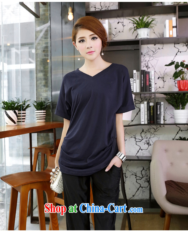 Director of mm thick summer 2014 larger female Korean V collar thick sister, long, loose the fat short-sleeved shirt T graphics thin S 1672 dark blue XL pictures, price, brand platters! Elections are good character, the national distribution, so why buy now enjoy more preferential! Health