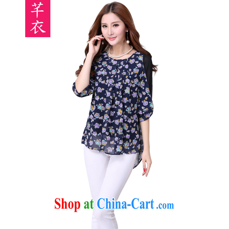 Constitution Yi XL blouses 2015 new spring and summer cuff in stamp duty retro elegant snow woven shirts thick mm style lady loose irregular small shirt blue XL 120 - 135 jack, constitution, and, shopping on the Internet