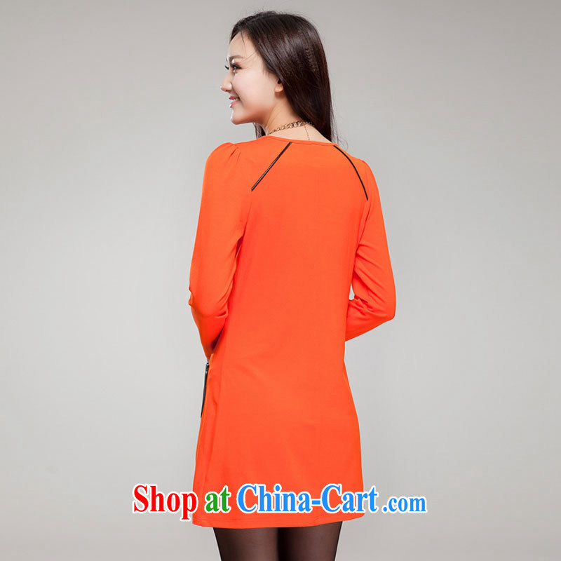 Al Gore, (GOSY) Autumn 2014 installation of new, large, female round-collar hit-color pocket long-sleeved dresses orange L, Al Gore, (GOSY), the Code women's clothing, and shopping on the Internet