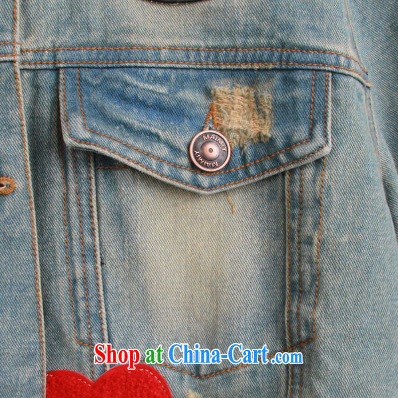 Yet the drug addiction, women with thick sister 2014 autumn the new Korean version retro badge denim jacket 1359 blue L, addiction, shopping on the Internet