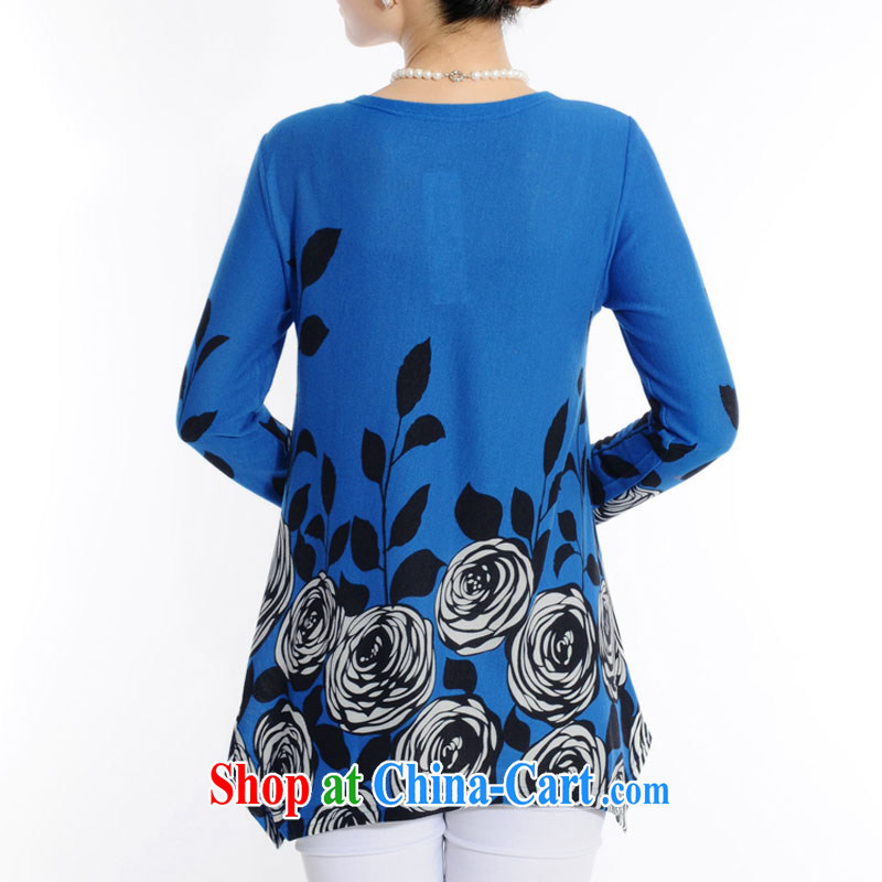 The line between a new round-collar embossed roses large code shirt is not under the rules are loose the code ladies shirt and indeed intensify shirt, solid through 4055 - 3 royal blue 3 XL, sea routes, the Code women's clothing, and shopping on the Internet