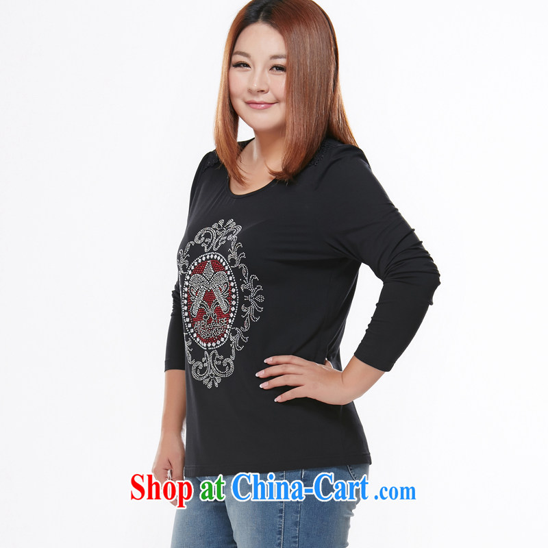 The MsShe indeed XL women 2015 spring new thick mm video thin round-neck collar long-sleeved solid T-shirt T-shirt 7655 black 4XL, Susan Carroll, Ms Elsie Leung Chow (MSSHE), online shopping