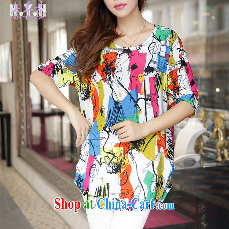 sea routes take new abstract stamp the code shirt Korean version the code female adjustable cuffs, solid through 2474 - C Color abstract stamp 14 XL