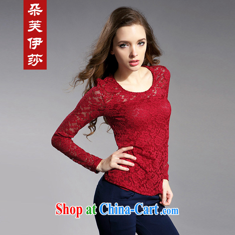 flower girl Isabelle 2014 new thick MM and indeed intensify, cultivating graphics thin Openwork lace hook take solid long-sleeved T-shirt girl D 7106 maroon 4XL, flower girl Isabelle (Dufflsa), online shopping