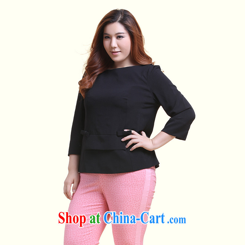 Slim Li-su 2014 autumn and winter new, larger female solid-colored sweet bow-tie-neck long-sleeved woven snow-woven shirts Q 5127 black XXXL, slim Li-su, and shopping on the Internet