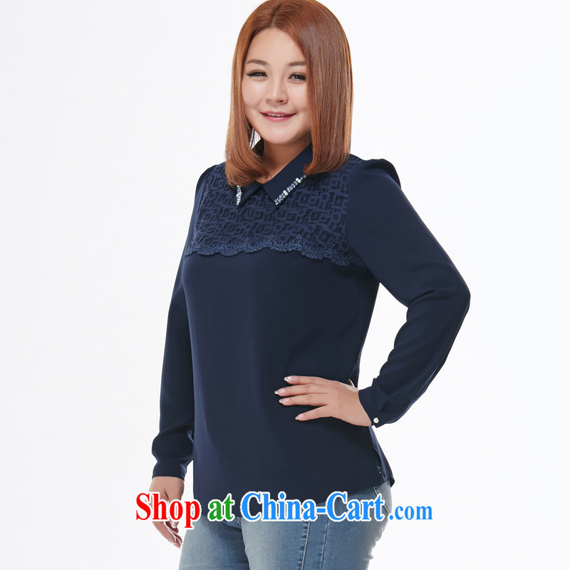 MSSHE XL ladies' 2015 spring sweet Mrs female shirt lapel long-sleeved T-shirt 7776 blue 2 XL, Susan Carroll, Ms Elsie Leung Chow (MSSHE), online shopping