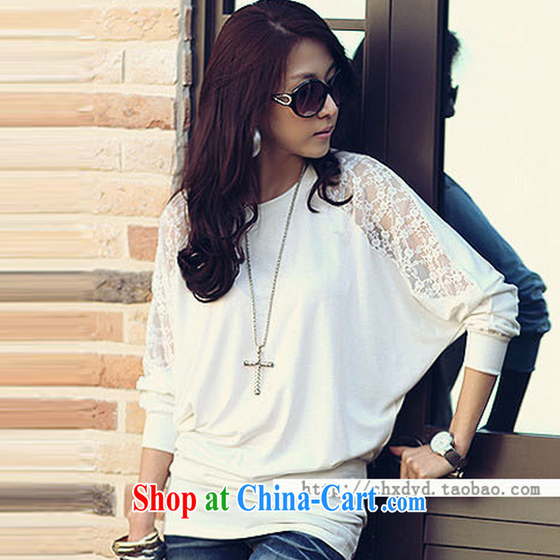 Love di-care 2015 and indeed increase, women mm thick autumn is new, Korean loose lace solid bat T-shirt long-sleeved bare shoulders T pension A 7786 white XXL, love Di ER (aitier), online shopping