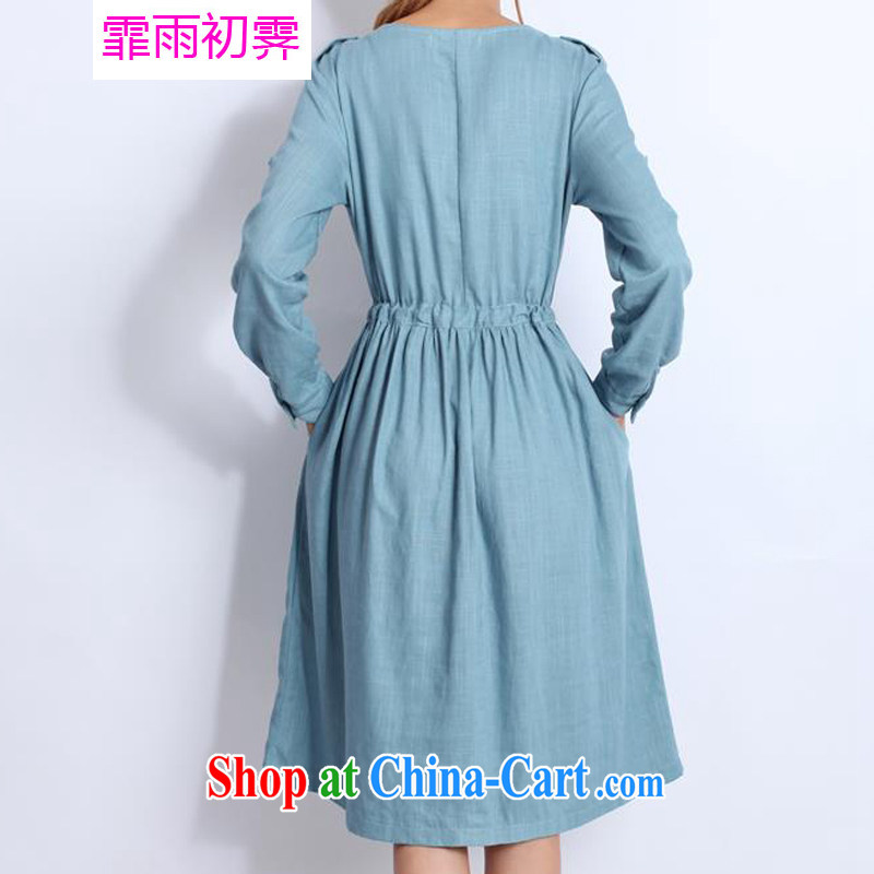Onpress International Rain underglaze early spring 2015, the Code women cotton the long-sleeved dresses arts V collar, with linen clothes skirts B 063 blue XXL, Onpress International early rain underglaze (Fei apre La pluie), online shopping