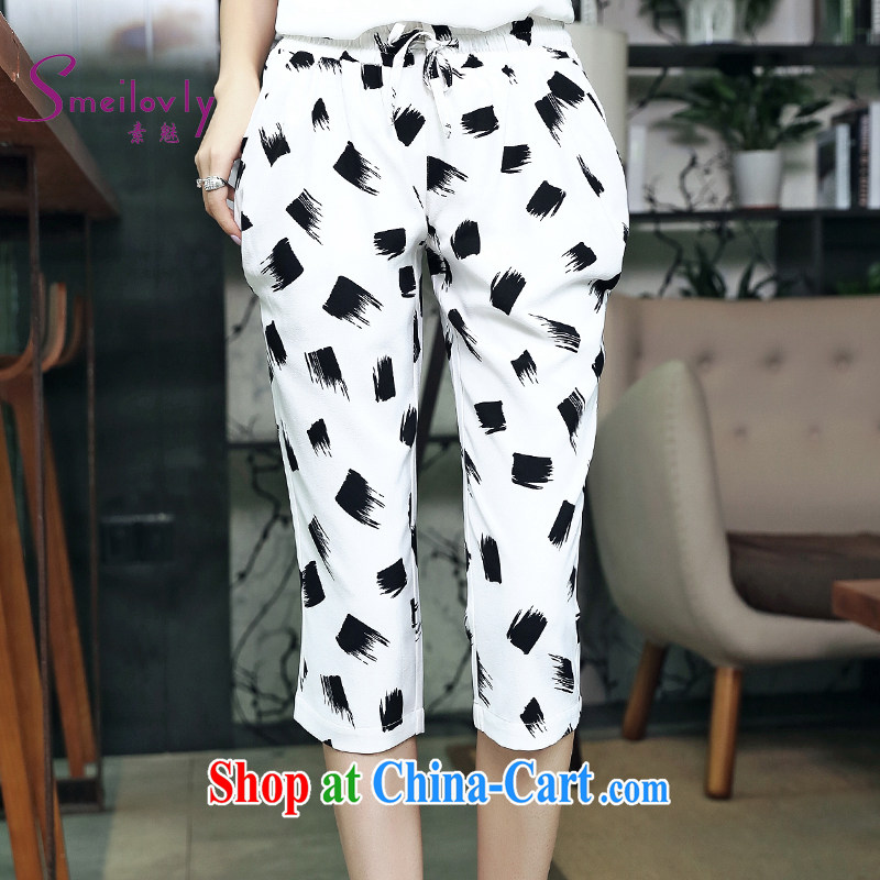 Staff of the fertilizer XL girls pants 2015 summer new thick MM stylish lounge 7 pants graphics thin, trouser press 9033 large white code 4 XL 180 Jack left and right