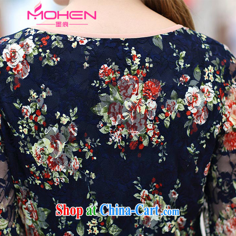 Scratches are present on the 2014 Autumn Festival, the Korean version is indeed the XL women mm thick middle-aged stamp long-sleeved lace graphics thin dress with a waist dress blue floral 4 XL (suitable for 165 - 180 jack), and the ink marks, and shopping on the Internet