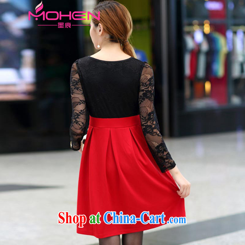 The ink marks fall 2014 with new, and indeed increase, women mm thick Korean Beauty video gaunt waist lace long-sleeved dresses knocked color lace dresses, black, red 5 XL (suitable for 180 - 200 jack), and the ink marks, and shopping on the Internet