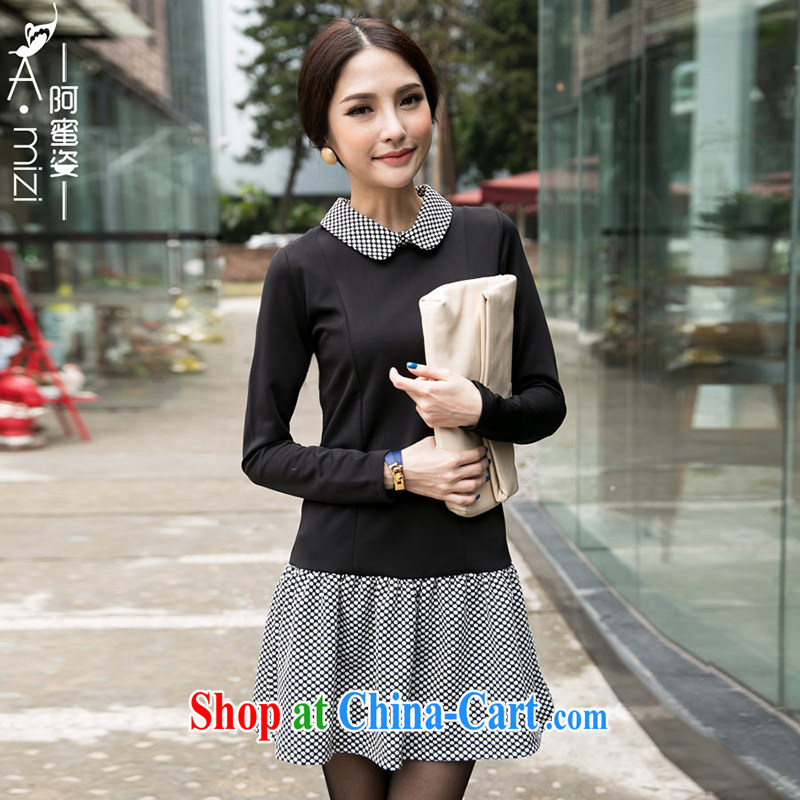 The honey and diverse thick mm maximum code female new autumn and replacing dot tile style small lapel graphics thin long-sleeved dresses women 8944 black XXXXL, honey, and the Code women's clothing, and shopping on the Internet