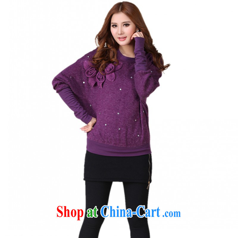 The delivery package as soon as possible e-mail female new fall together benefit from King, the fat loose, long-sleeved bat knit-graphics thin with chest flower nails Pearl sweater thick purple are code about 130 within jack