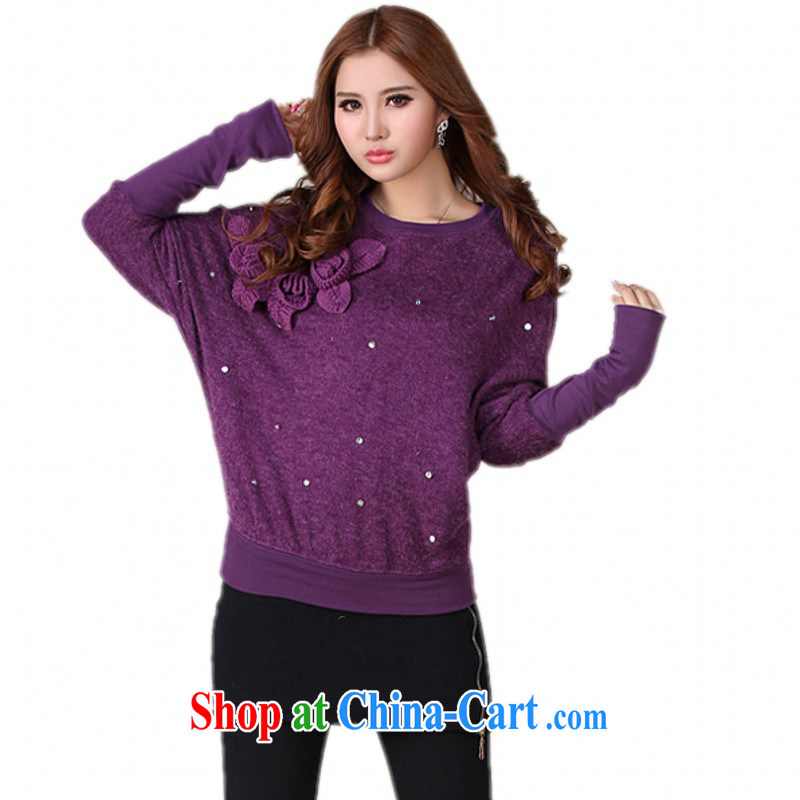 The delivery package as soon as possible e-mail female new fall together benefit from King, the fat loose, long-sleeved sweater bat knit-graphics thin with chest flower nails Pearl sweater thick purple are code about 130 jack, constitution, Jacob (QIANYAZI), online shopping