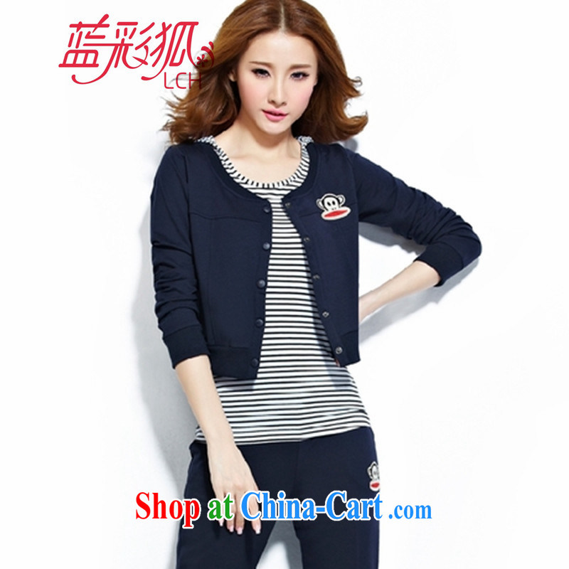 Blue Fox fall and winter new, larger Lady style Korean fashion clothing Sports & Leisure package click the Snap streaks 3-Piece uniform gray XXL, blue Fox (Lancaihu), online shopping